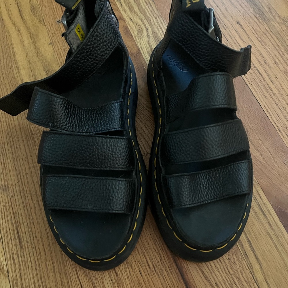 Dr. Martens Black Sandals with Yellow Stitching